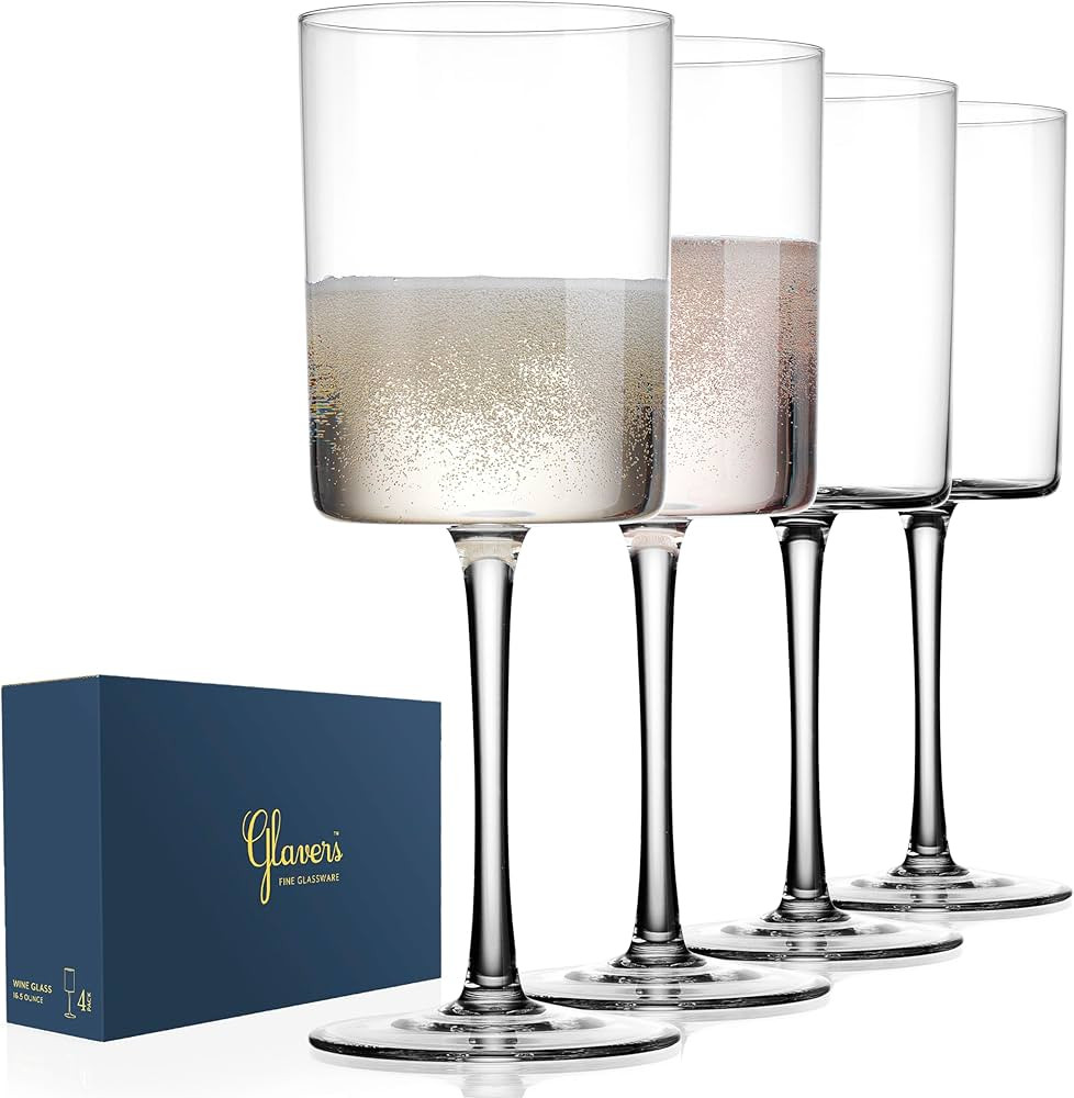 Square Wine Glasses Set of 4, Crystal Stemmed Modern Wine Glasses 16 Oz, Tall Thin Rim, Large Win... | Amazon (US)