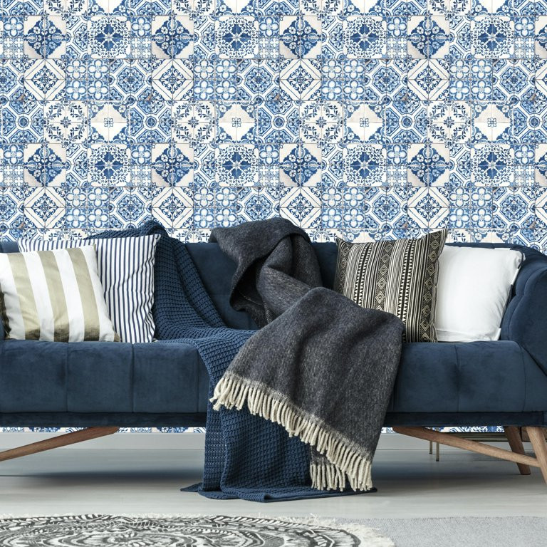 RoomMates Blue Mediterranean Tile Peel and Stick Wallpaper | Walmart (US)
