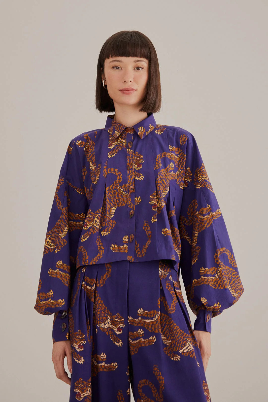 Navy Blue Leopards Long Sleeve Shirt | FarmRio (US)