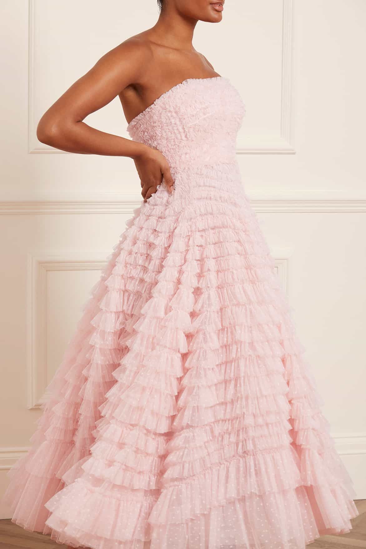 Hattie Ruffle Strapless Ankle Gown | Needle & Thread US