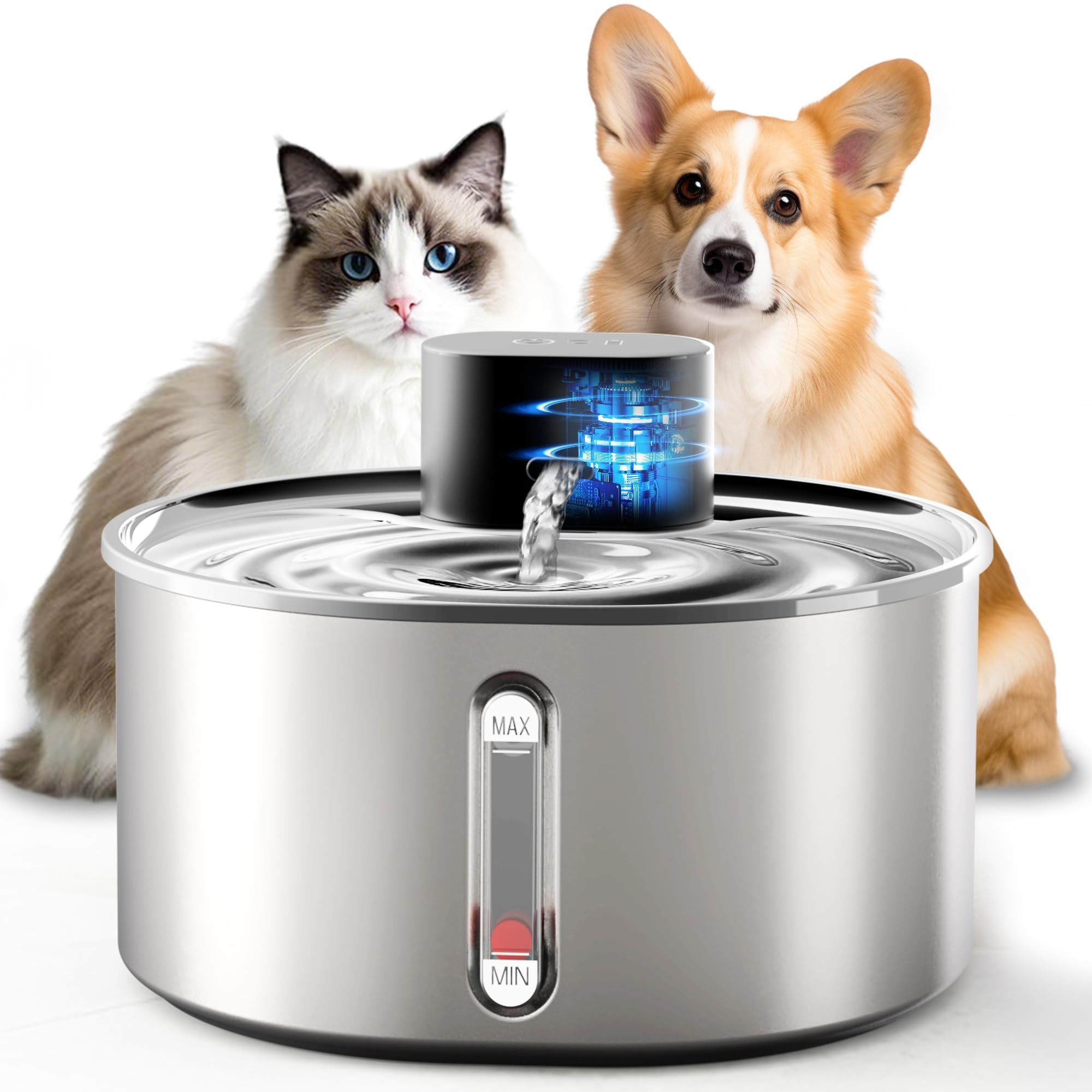 No Pump Cat Water Fountain, 3.2L/108oz Wireless Stainless Steel Pet Water Fountain, Cordless Auto... | Amazon (US)