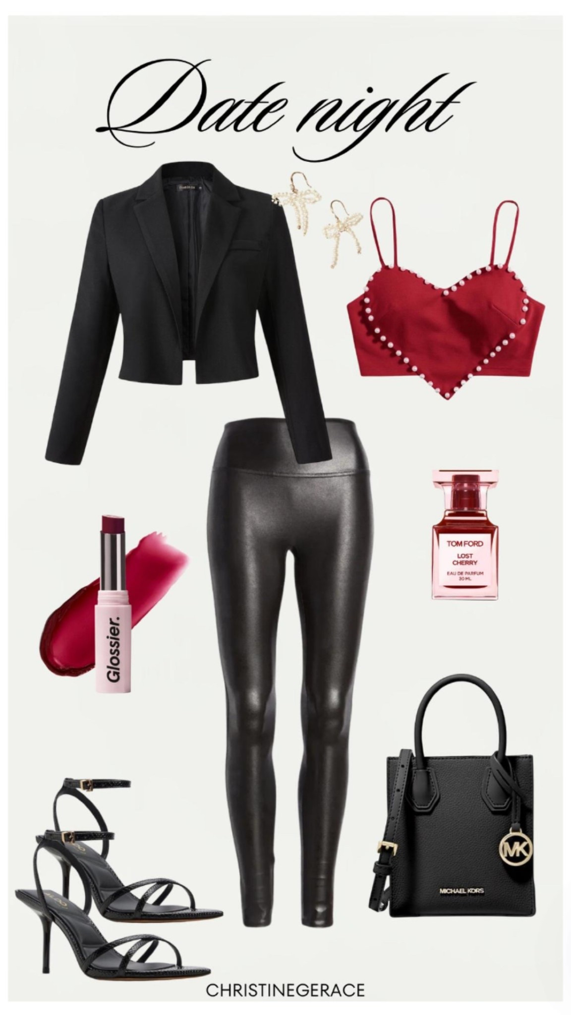Date night look !! Went with a black & cherry code here. In love with the cherry trend right now 🍒 

Cropped top , spanx, heels, hand bag, lipstick, perfume, blazer, pearl earrings, date night outfit, outfit idea 

#LTKFindsUnder50 #LTKStyleTip #LTKSpringSale