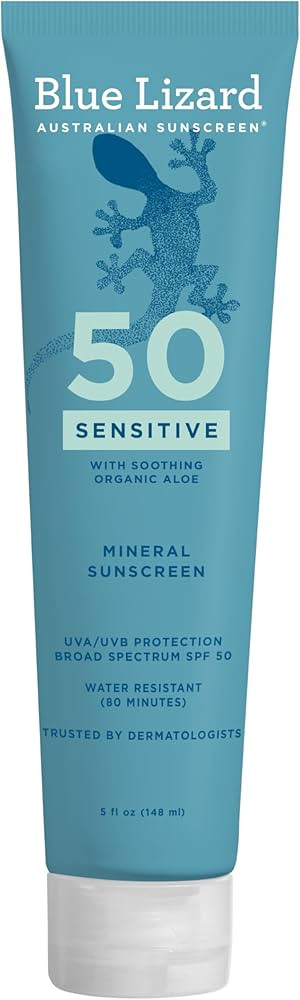 Blue Lizard Sensitive Mineral SPF 50 Sunscreen Lotion, 100% Mineral Sunscreen, UVA/UVB Protection... | Amazon (US)