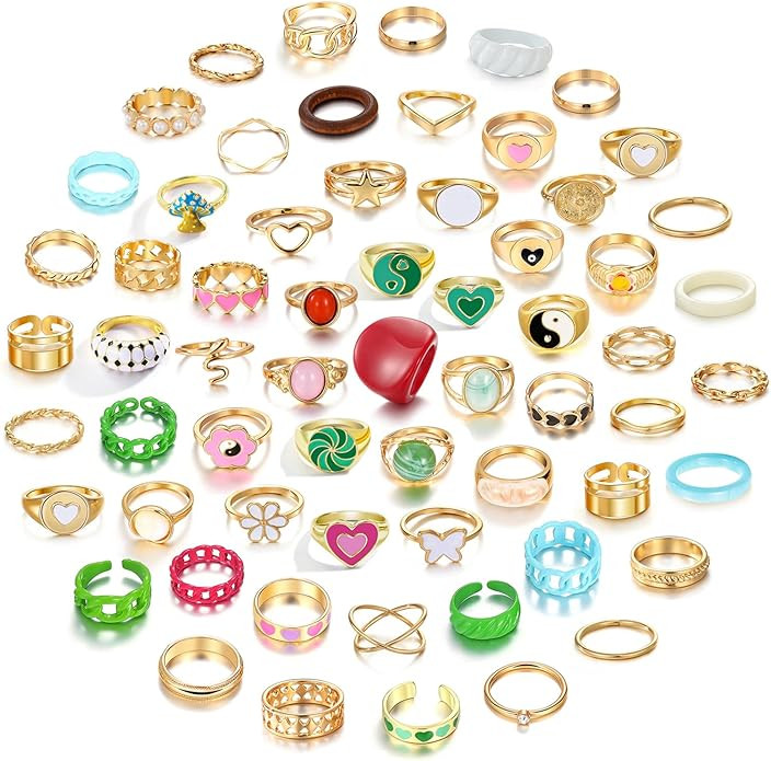 KISS WIFE Cute Rings Set Multi-style available Y2K Preppy Aesthetic Ring Sets for Teen Girls Wome... | Amazon (US)
