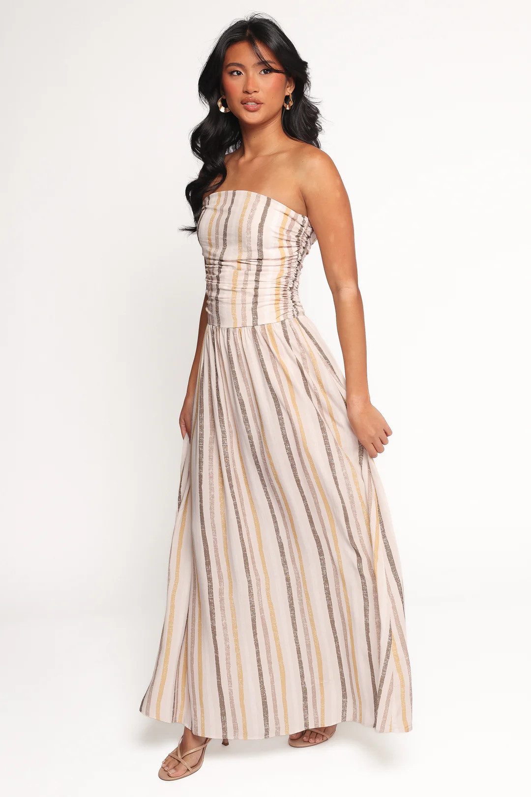 Jimena Strapless Maxi Dress - Brown Stripe | Petal & Pup (US)