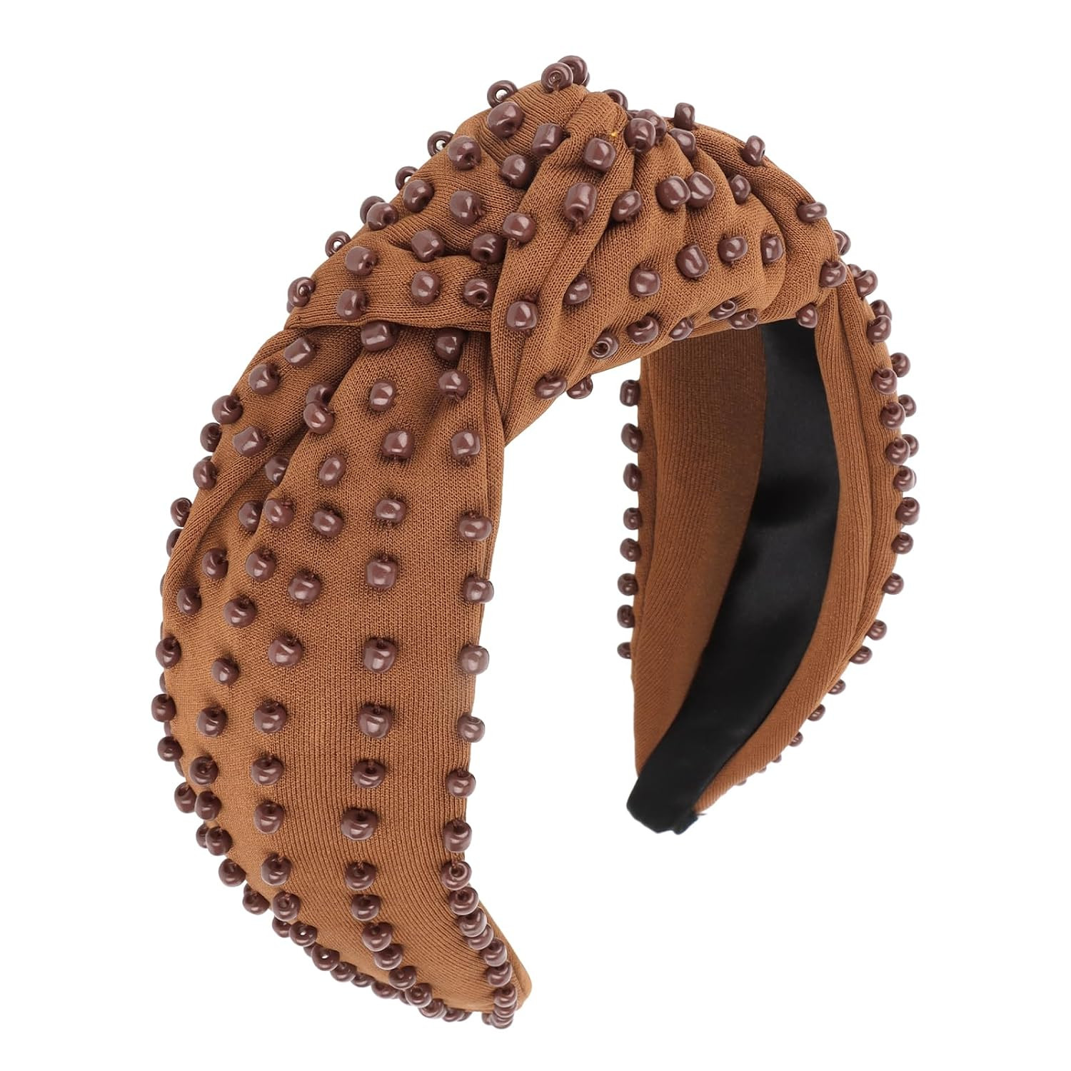 Brown Knotted Headband for Women - Wide Beaded Hair Hoop, Stylish Hair Accessory for Daily Wear, Parties, Dating & Casual Outfits | Amazon (US)