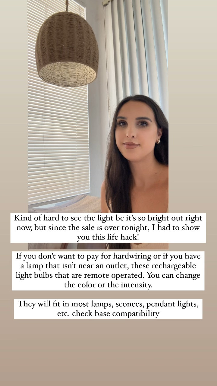 Kind of hard to see the light bc it’s so bright out right now, but since the sale is over tonight, I had to show you this life hack! 

If you don’t want to pay for hardwiring or if you have a lamp that isn’t near an outlet, these rechargeable light bulbs that are remote operated. You can change the color or the intensity. 

They will fit in most lamps, sconces, pendant lights, etc. check base compatibility 

#LTKsalealert #LTKhome