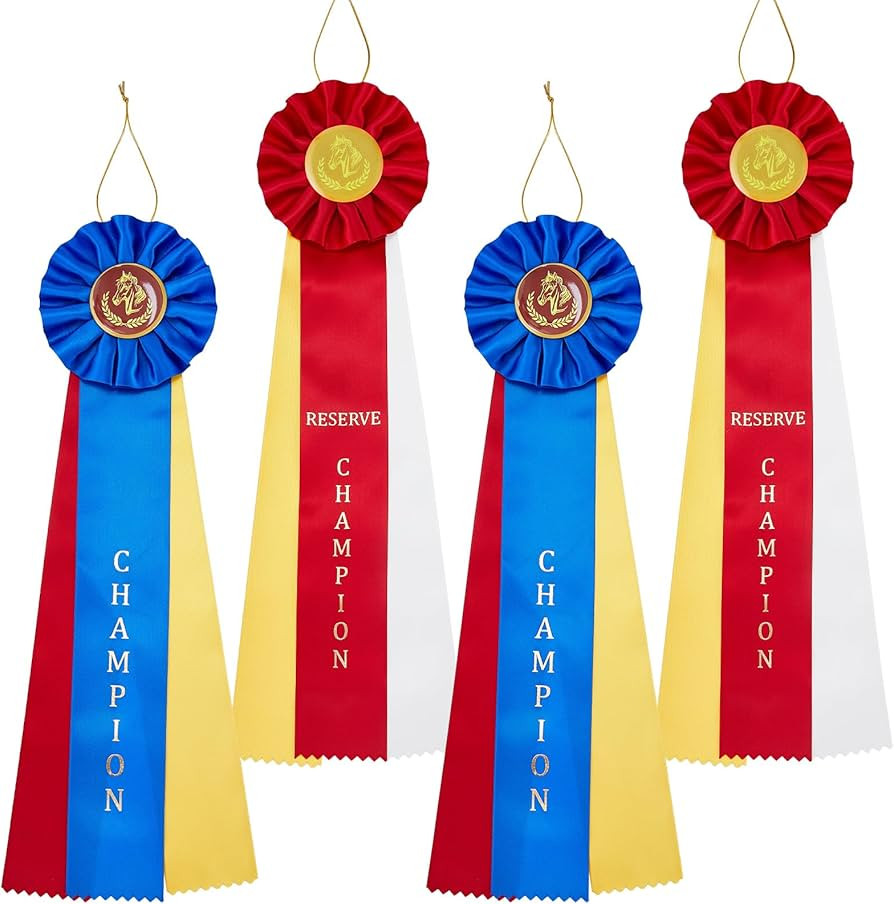 Hotop 4 Pcs Horse Show Award Ribbons Set Derby Day Horse Racing Ribbon Blue Red Champion Prize Ro... | Amazon (US)
