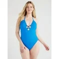 Time and Tru Women's and Women's Plus Beaded Tunnel Halter One Piece Swimsuit, Sizes XS-3X | Walmart (US)