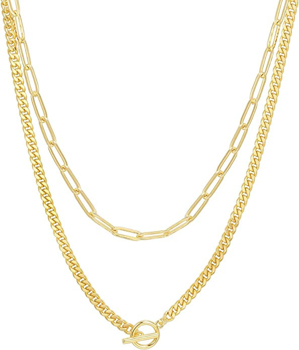 PAVOI 14K Gold Plated Dainty Layering Necklaces for Women | Snake Chain, Curb Link, Paperclip Lay... | Amazon (US)