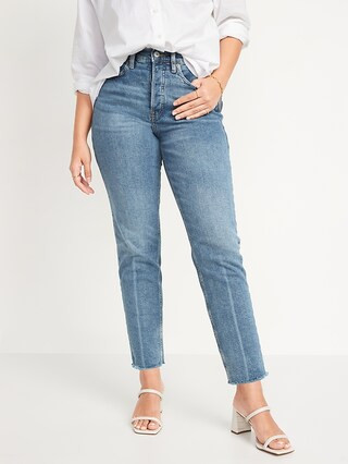 Curvy Extra High-Waisted Button-Fly Sky-Hi Straight Cut-Off Jeans for Women | Old Navy (US)