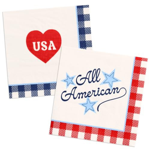 xo, Fetti All American Napkins - 24 Paper Napkins | 4th of July, Patriotic Party, USA Decor, Red White Blue, Americana, Independence Day, Summer BBQ | Amazon (US)