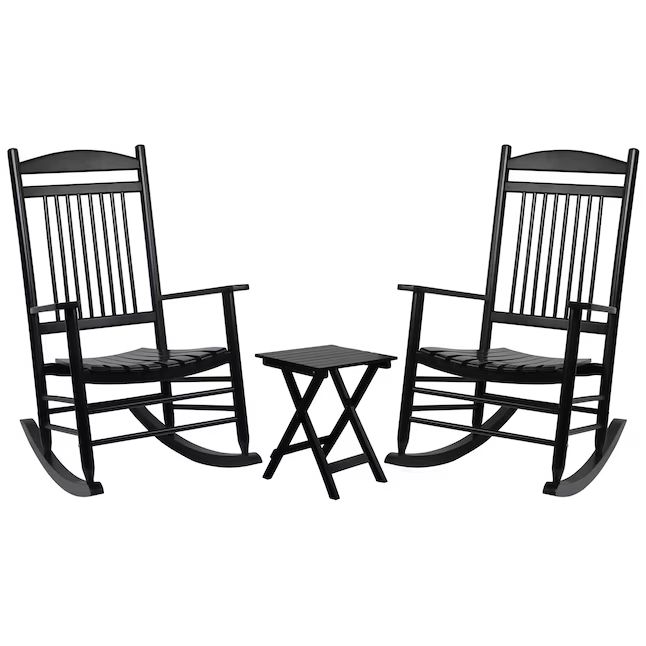 VEIKOUS 2 Black Wood Frame Rocking Chair with Slat Seat | Lowe's