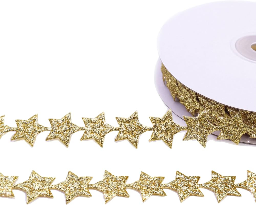 Glitter Star Ribbon Golden Star Sparkly Ribbon Trim Embellishment for Crafts Gift Wrapping Wreath... | Amazon (US)