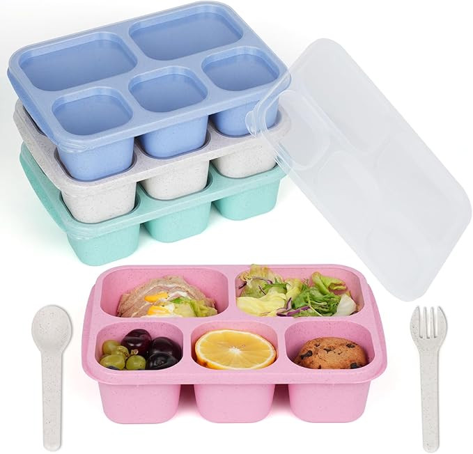 Lunchable Containers Snackle Box,4 Pack 5 Compartments Adult Bento Box With Compartments,Meal Pre... | Amazon (US)