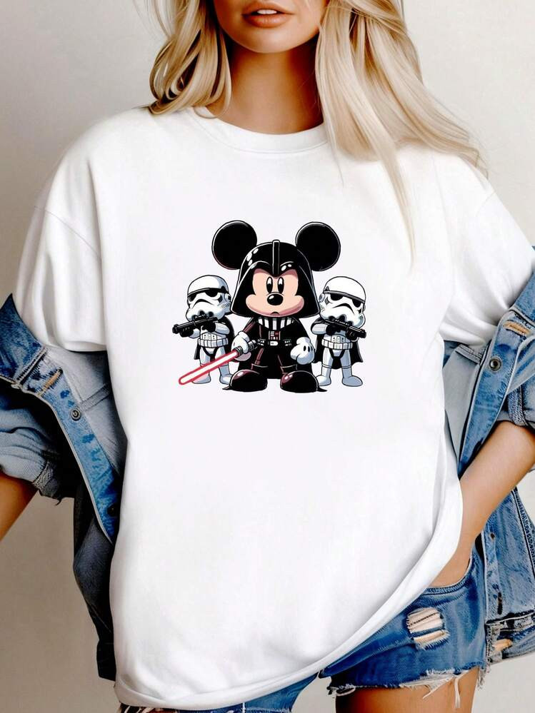 Disney Women T-Shirt Print Summer Star Wars Mickey T-Shirt, Boys Disney Shirt, Disney Family Shir... | SHEIN