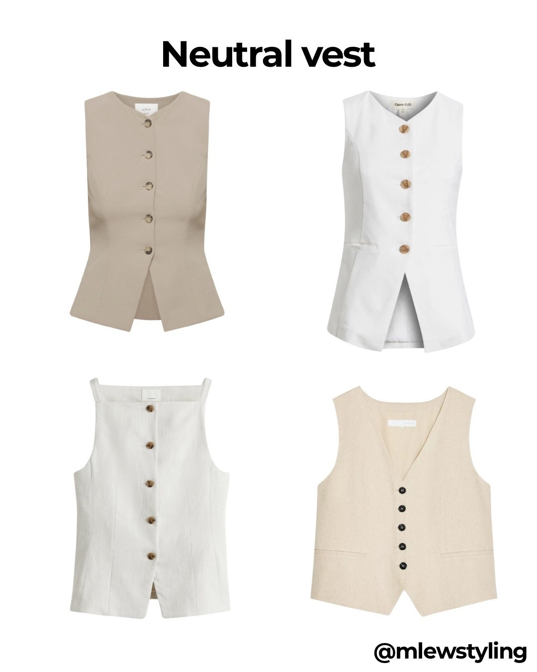 Neutral tailored vest edit 🤍

Tags: aritzia fitted waistcoat, open edit Nordstrom, new-in H&M, Zara top, summer outfit, neutral aesthetic, casual workwear, office outfit, elevated look, chic elegant capsule wardrobe 

#LTKWorkwear #LTKStyleTip #LTKSeasonal