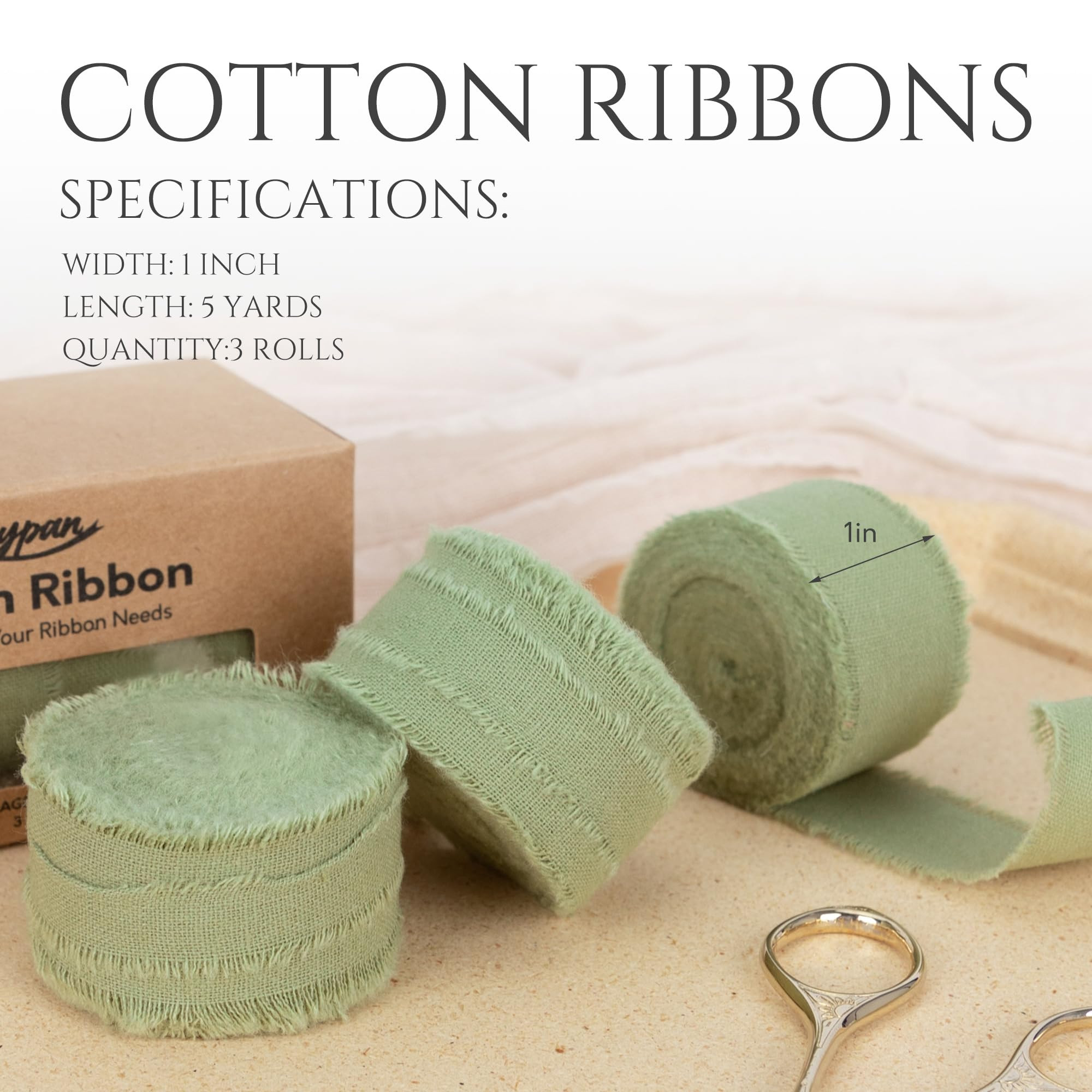 Sage Green Ribbon 1" x 15 Yards with Frayed Fringe Fabric Cotton Ribbons for Gift Wrapping Weddin... | Amazon (US)