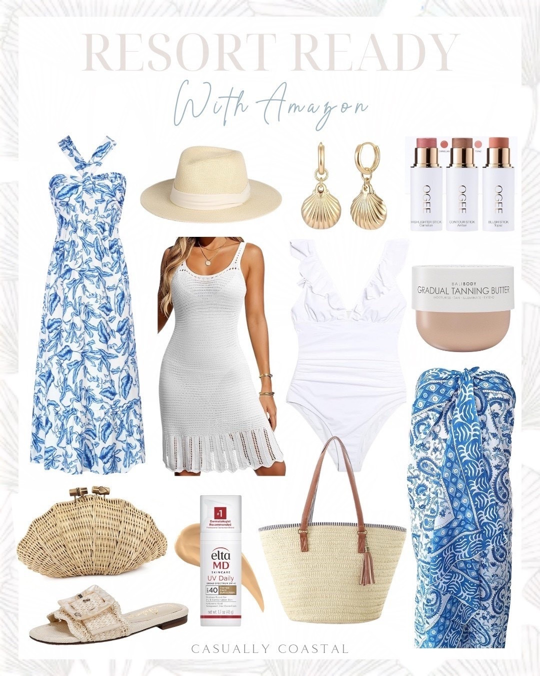 Resort Ready with Amazon 

Amazon vacation dress, Amazon vacation purse, Amazon bathing suit, Amazon swimsuit, Amazon earrings, Amazon swim coverup, Amazon bathing suit coverup, knit coverup, crochet flowy dress, Sam Edelman sandals, Amazon sandals, shell rattan clutch, gold shell earrings, wide brim straw hat, summer beach hat, Criss cross halter neck floral dress, ruffled one piece swimsuit, white swimsuit, floral printed sarong, eltaMD UV daily face sunscreen, large woven bag, straw beach bag, Bali body gradual tanning butter, Ogee face stick trio, white and blue dress, floral smocked dress, clutch purse 

#LTKSeasonal
