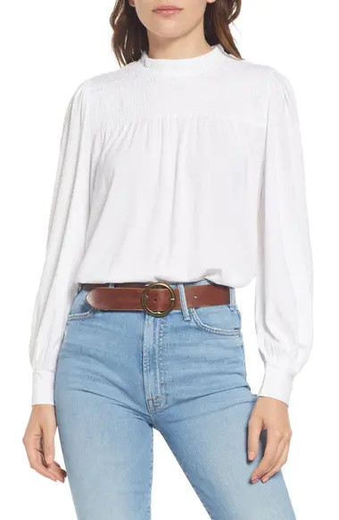 Treasure & Bond Smocked Yoke Long Sleeve Organic Cotton Blend Shirt | Nordstrom