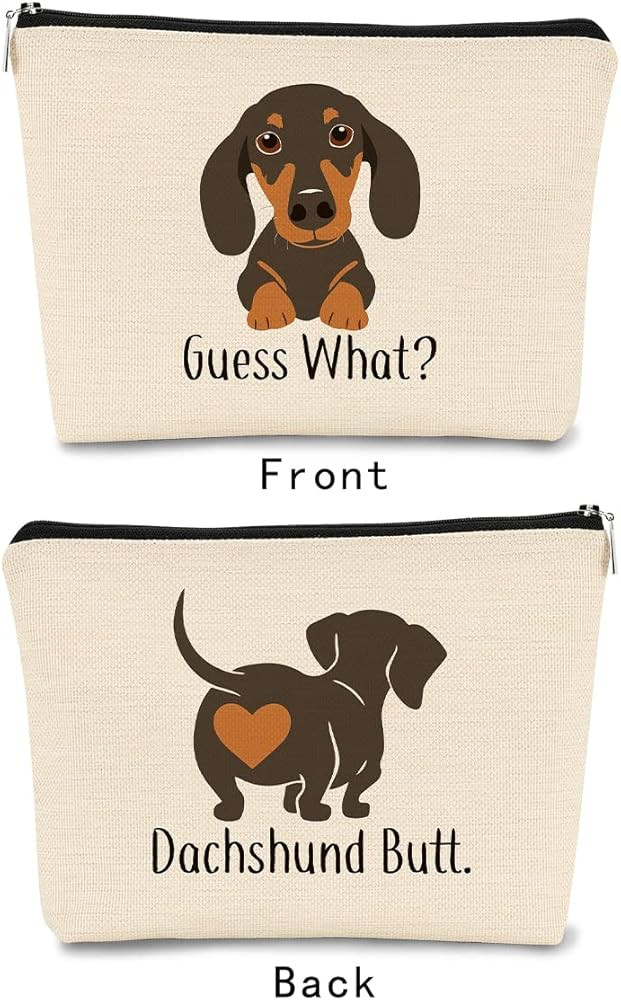Funny Dachshund Makeup Bag,Guess What It's Pug Butt Cartoon Cute Sausage Dog Puppy Cosmetic Bag B... | Amazon (US)