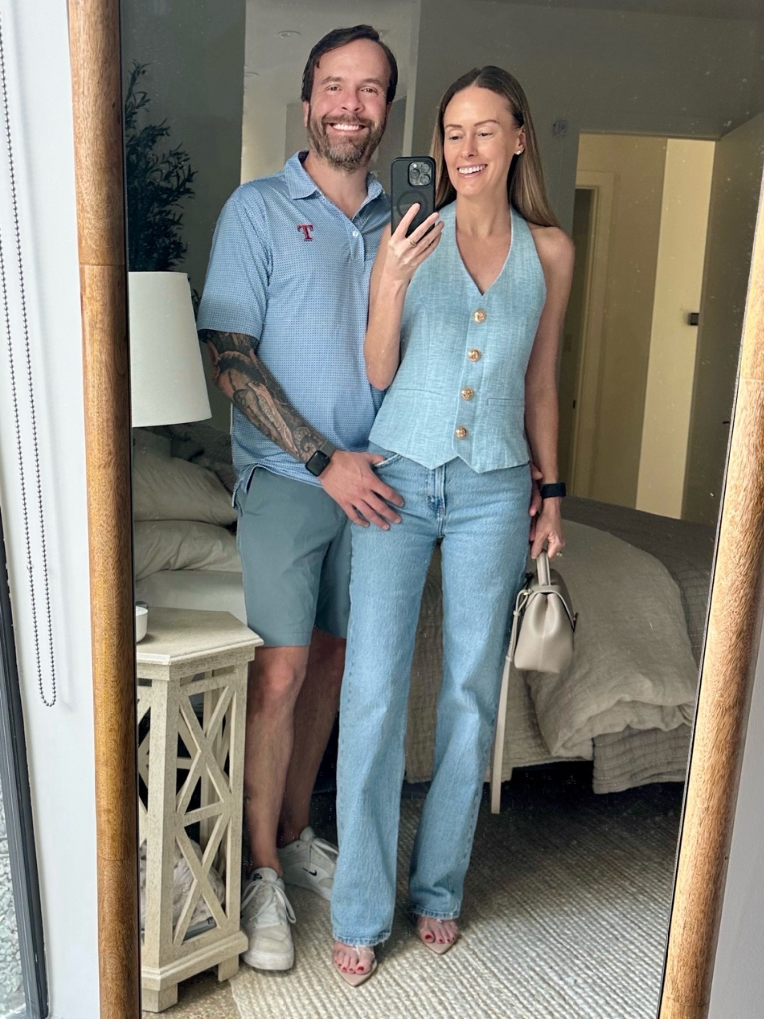 My vest comes as a pantsuit, which makes it super versatile. Wear the vest with jeans like I did, pair the wide leg pants with a white tank, or wear together as the set. So many options on how to wear it, and it comes in a ton of colors!  Vest Size: xs Vest Color: blue Jeans Size: 24 long Jeans Color: medium wash

Summer outfits 2026, summer fashion, date night outfits, day date outfit ideas, summer casual, casual date night, tweed outfits

#LTKootd #LTKSaleAlert #LTKSeasonal