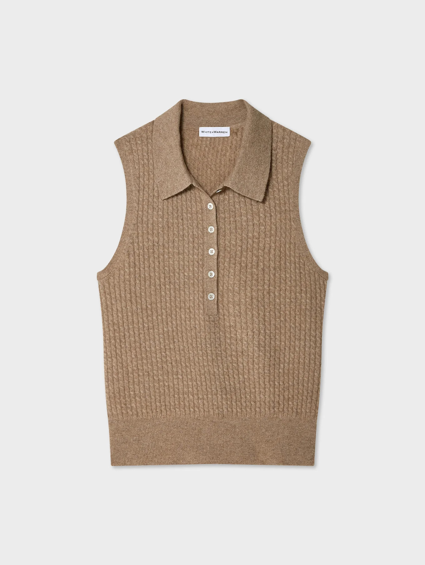 Cashmere Cable Sleeveless Polo | White and Warren
