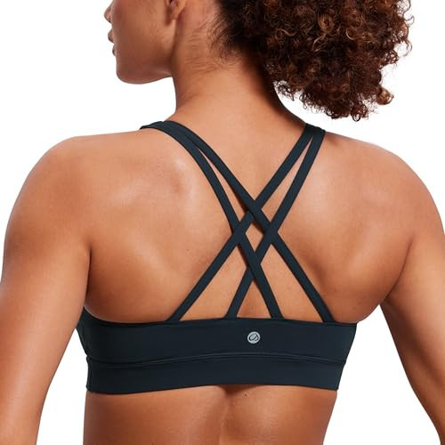 CRZ YOGA Naked Feeling Strappy Padded Sports Bras for Women - Fitness Workout Top Criss Cross Back Yoga Cami True Navy X-Large | Amazon (US)
