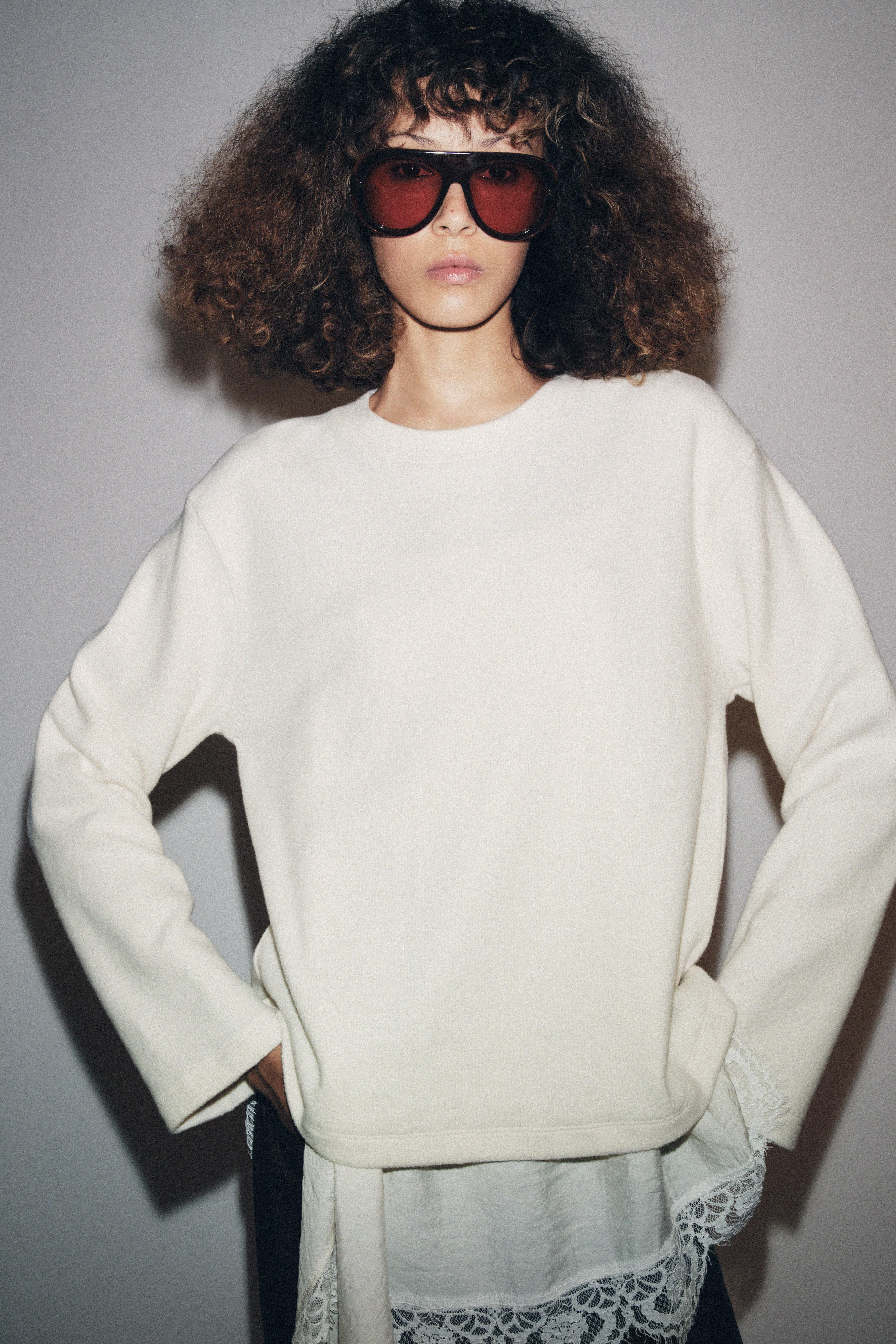 T-SHIRT WITH ASYMMETRIC LACE DETAIL | Zara UK