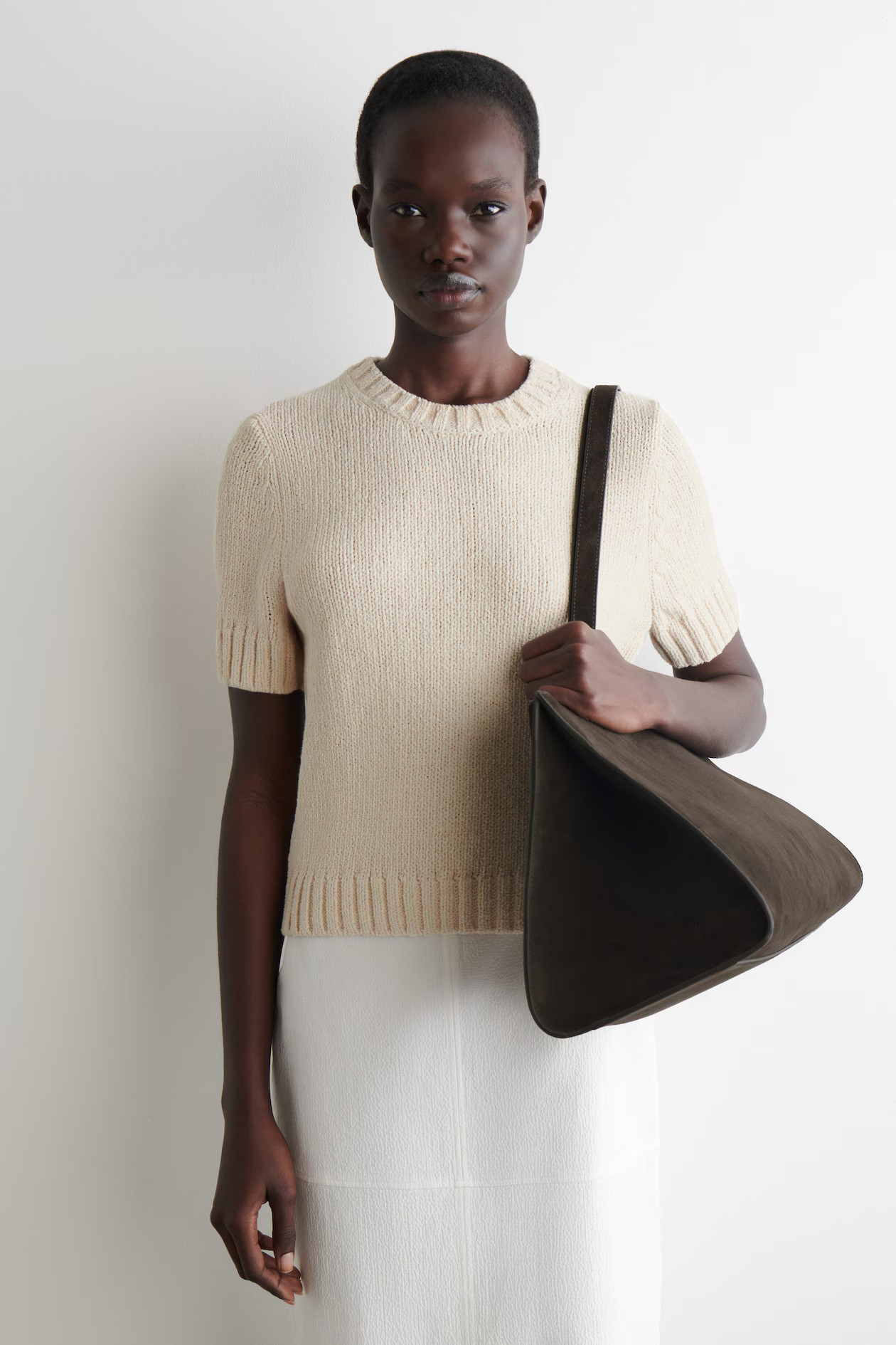 KNITTED COTTON T-SHIRT - ECRU | COS GB | COS UK