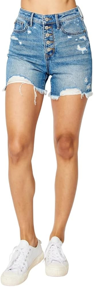 Judy Blue High Waist Rigid Magic Destroy Button Fly Off Cut Off Shorts | Amazon (US)