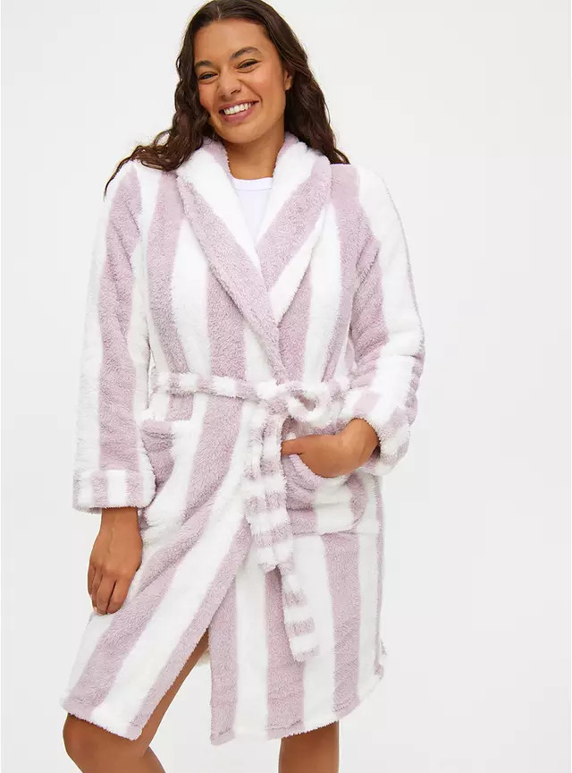 Buy Lilac Stripe Fluffy Dressing Gown XL | Dressing gowns | Tu | Tu Clothing