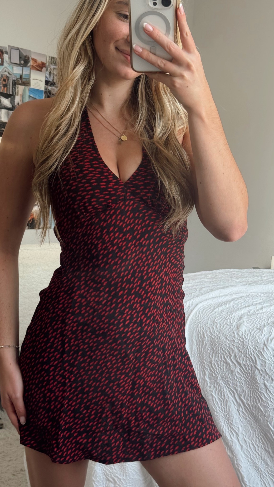 Such a cute halter mini dress!