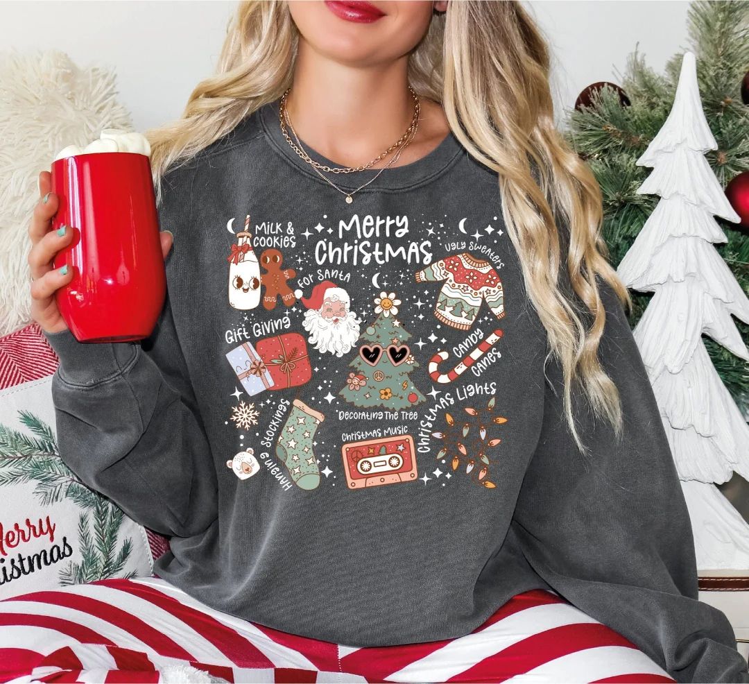 Comfort Colors Groovy Christmas Sweatshirt Santa Claus Retro - Etsy | Etsy (US)