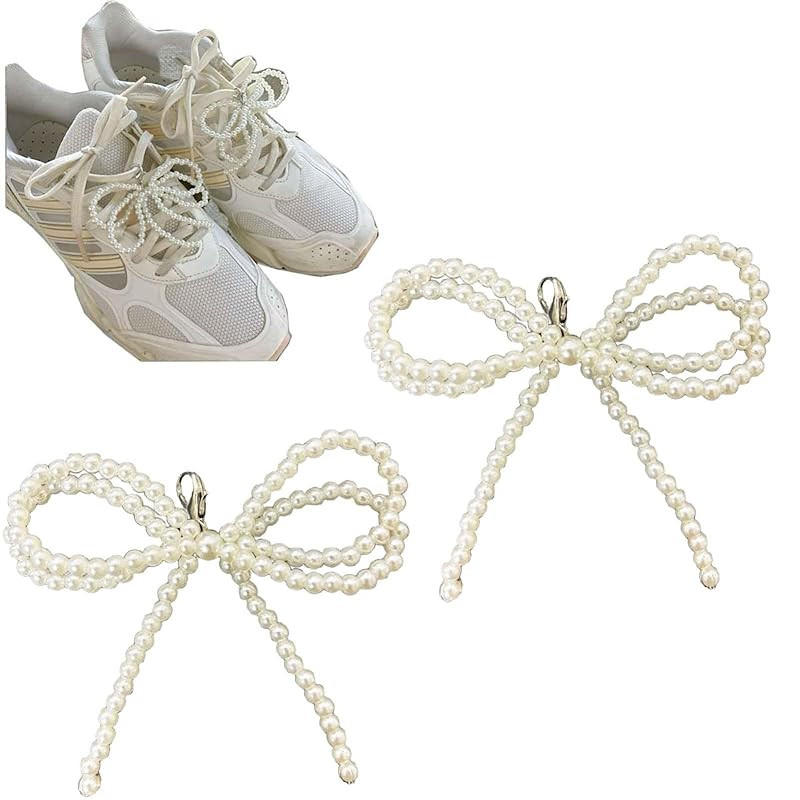 2 pcs Pearls Bowknot Shoe Decoration Charms for Sneakers Dress Shoes Elegant Buckle Pearl Beaded ... | Amazon (US)