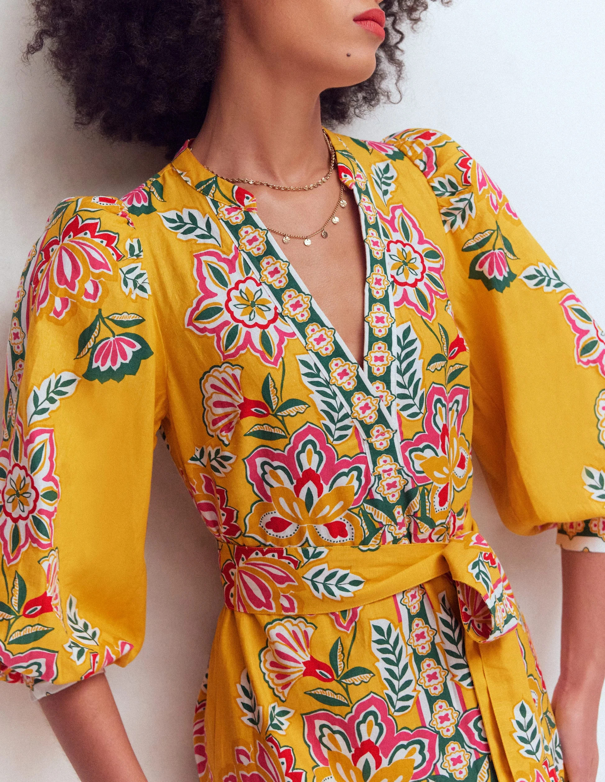 Octavia Linen Blend Dress-Yellow Blossom Elegance | Boden (US)