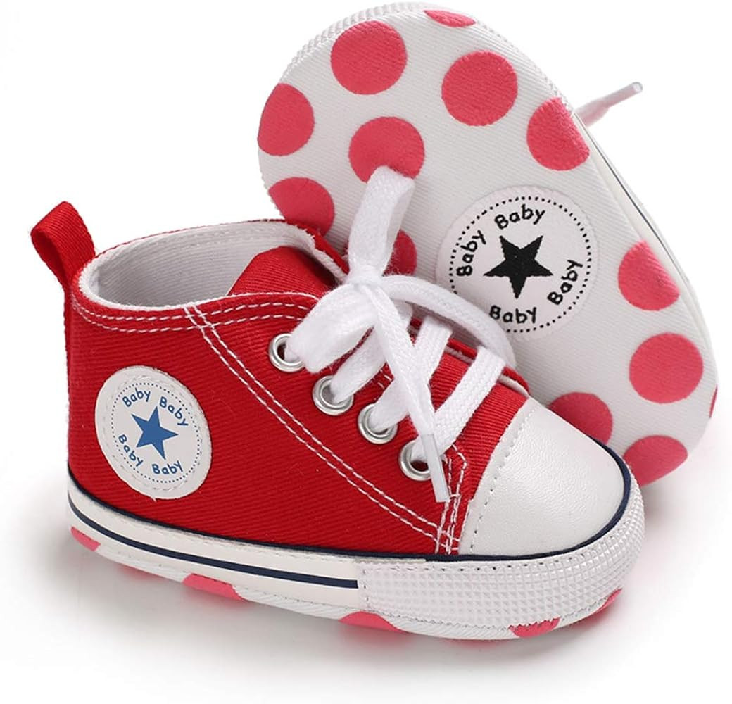 Baby Boys Girls Star High Top Sneaker Soft Anti-Slip Sole Newborn Infant First Walkers Canvas Den... | Amazon (US)