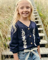 Girls Long Sleeve Embroidered Floral Pointelle Cardigan - Driftwood Bay - BLUE | Gymboree | Gymboree