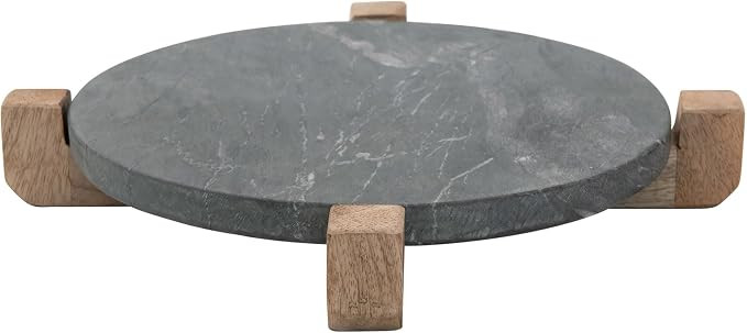 Marble Serving Board with Mango Wood Stand, Black & Natural, Set of 2 | Amazon (US)
