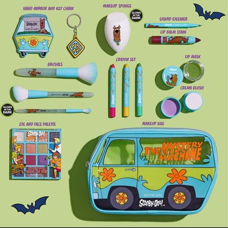 Wet N’ Wild Scooby-Doo makeup collection Halloween 2023 / not my photo / scooby doo the mystery machine makeup bag eyeshadow palette lip products brushes keychain mirror sponge affordable spooky Fred Daphne Velma Shaggy

#LTKbeauty #LTKHalloween