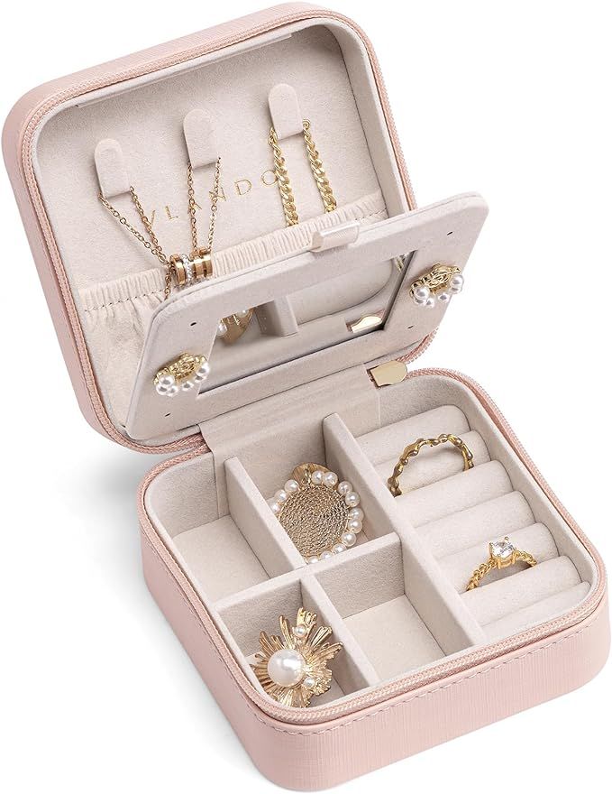 Vlando Small Travel Jewelry Box Organizer -Jewelry Display Case for Girls Women Bridesmaid Gift R... | Amazon (US)