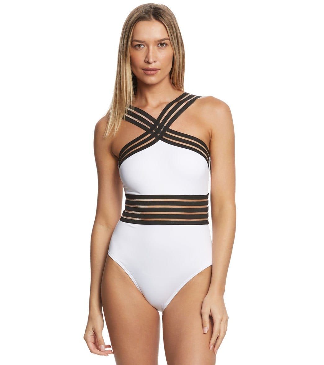Kenneth Cole Stompin' In My Stilettos High Neck One Piece Swimsuit - White Large Nylon/elastane - Swimoutlet.com | SwimOutlet.com