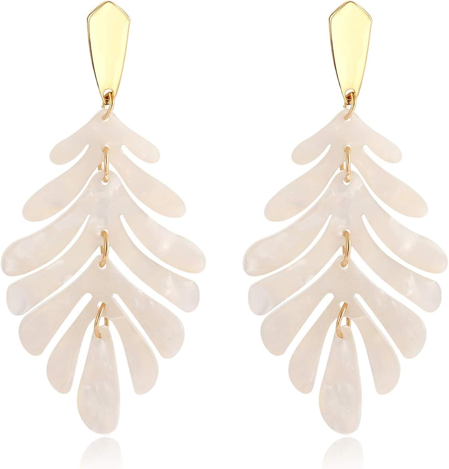 ARATLENCH Acrylic Pendant necklace Earrings – Long Statement Leaf Charm Necklace Tortoise Resin Palm | Amazon (US)