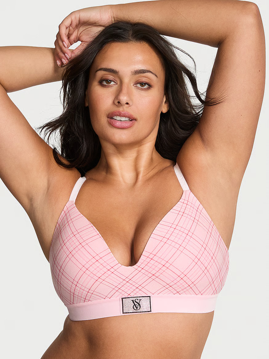 Buy Shine Patch Velvet Lightly Lined Wireless Bra, Pink Plaid - Order Bras online - Victoria's Se... | Victoria's Secret (US / CA )