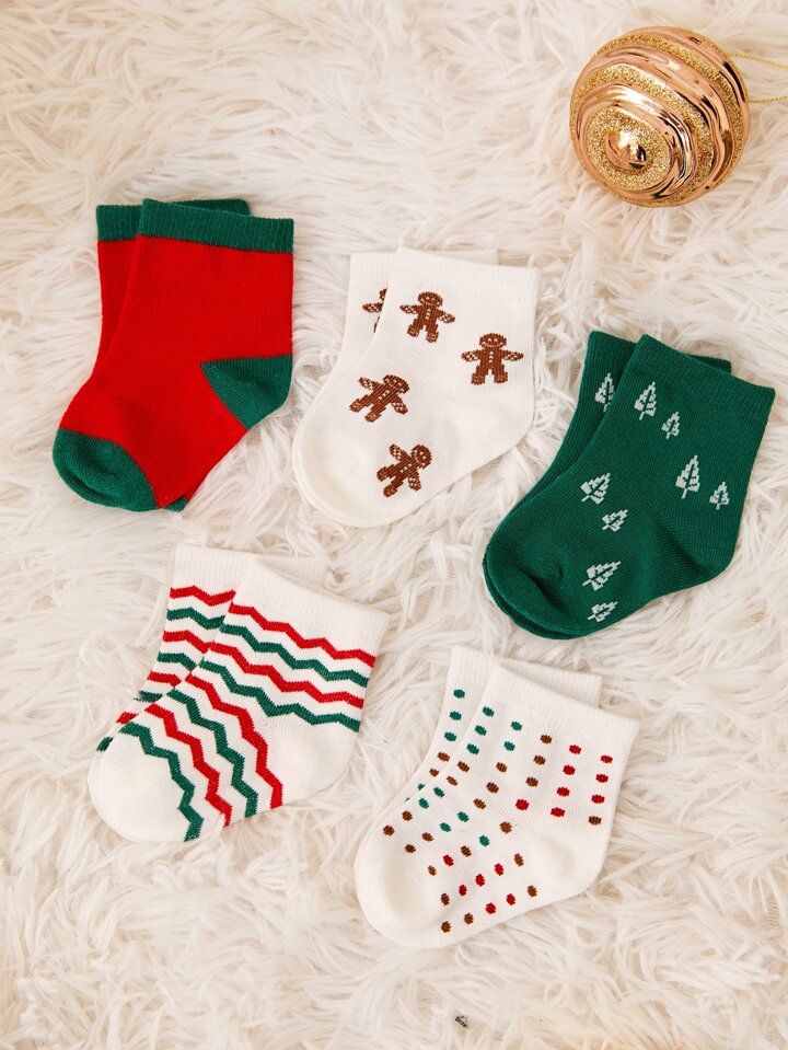5pairs Christmas Themed Baby Socks | SHEIN