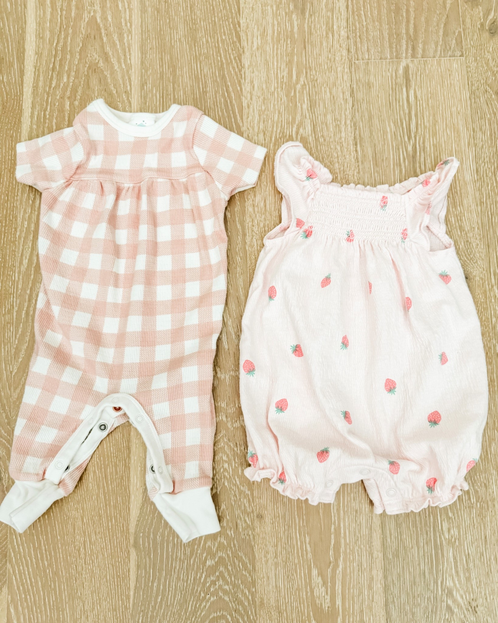The sweetest baby girl outfits for spring and summer 💕 I’m loving these fresh spring prints for baby girl. This pink gingham jumpsuit and strawberry bubble romper are just too cute.

Perfect for warm days, weekend outings, and easy summer outfits for baby girl, these pieces are lightweight, comfy, and made for everyday wear. Such fun staples for spring now and all the way into summer!