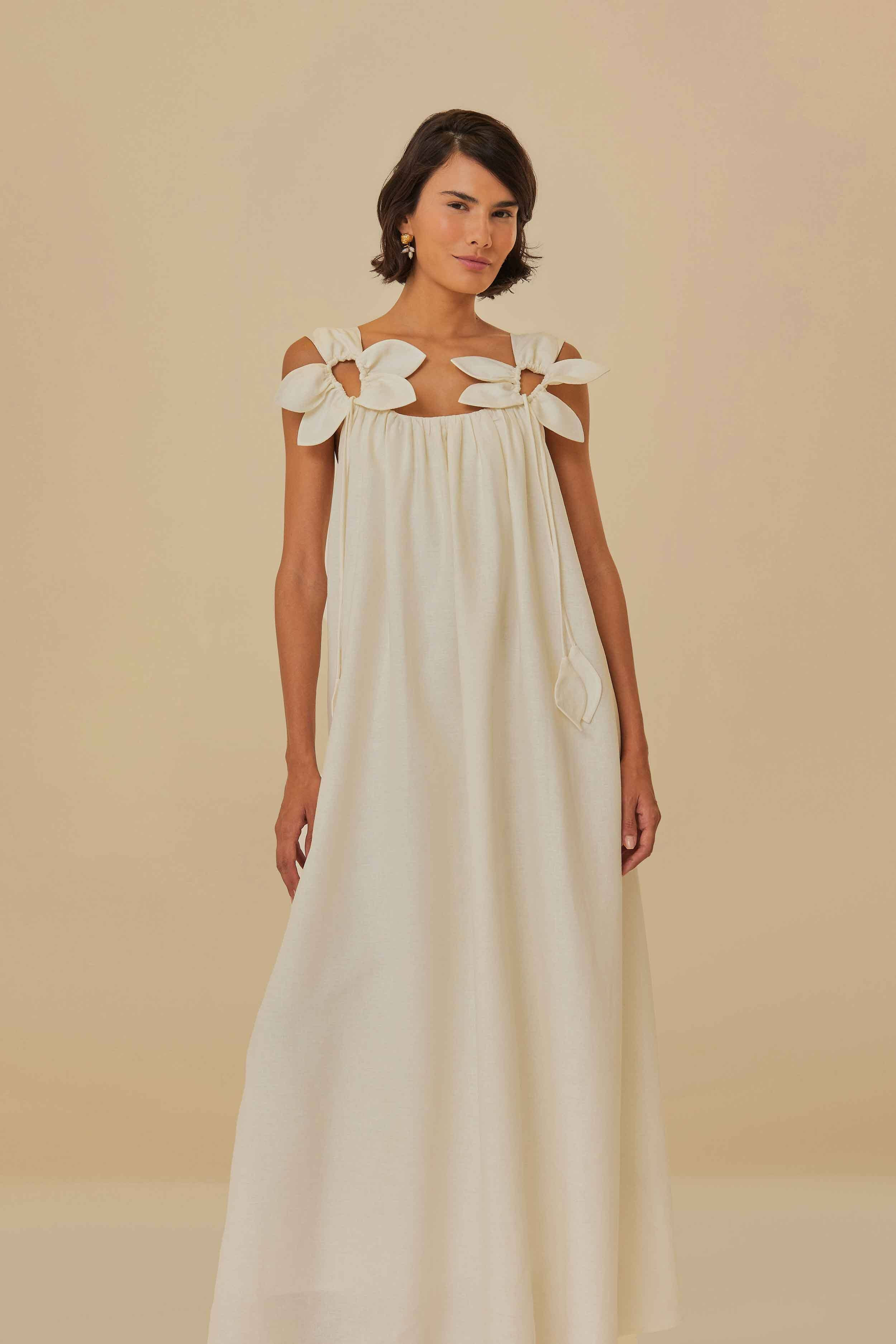 White Floral Details Lenzing™ Ecovero™ Euroflax™ Maxi Dress | FarmRio (US)