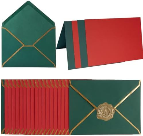 50 Pack Christmas A4 Envelopes with Folded Cards & Gold Stickers - 4x6 Gold Envelopes for Office,... | Amazon (US)