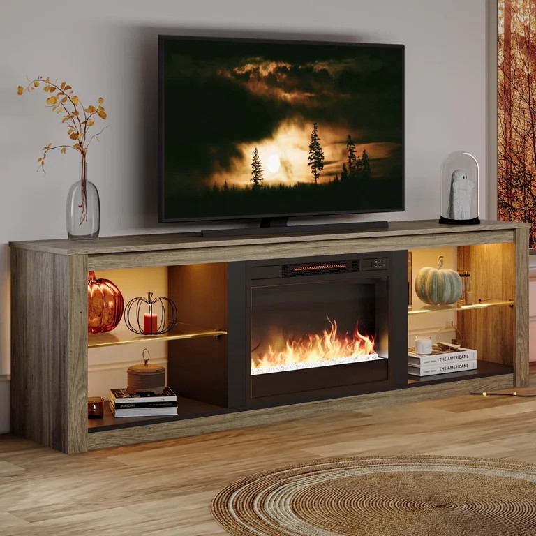 Bestier Electric Fireplace TV Stand Modern Entertainment Center for TVs up to 75" with LED Light ... | Walmart (US)