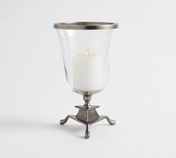Chris Loves Julia Footed Pewter Hurricane Candle Holder | Pottery Barn (US)